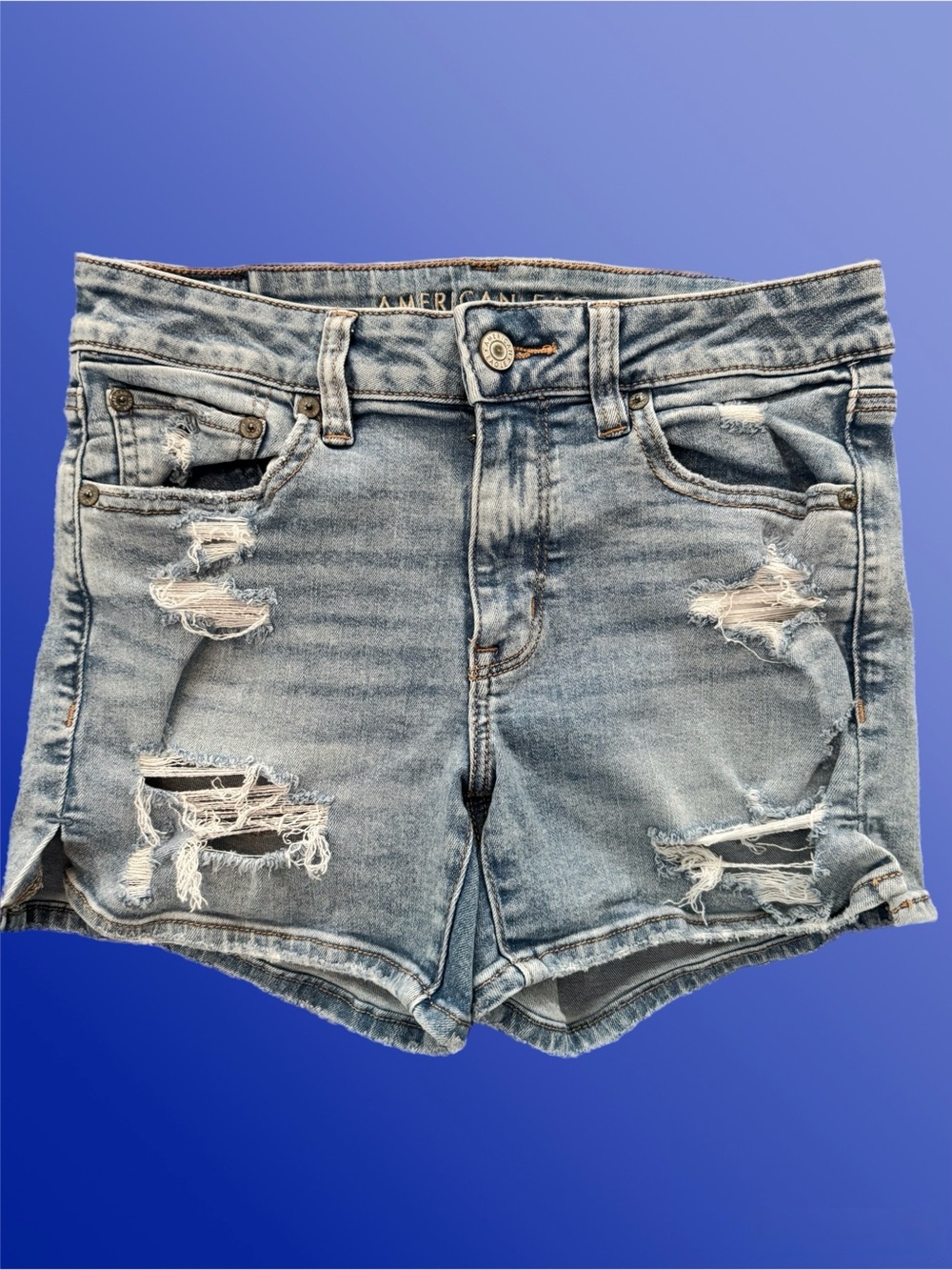 American Eagle Outfitters Light Blue Distressed Denim Shorts